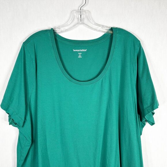 Woman Within Plus Size 2X 26W 28W Top Green Scoop Neck Short‎ Sleeve Cotton 491 - Picture 3 of 6